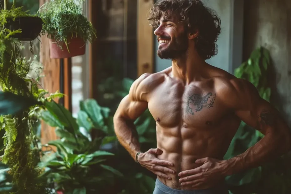 homme qui se touche le ventre pour montrer que sa digestion se passe bien