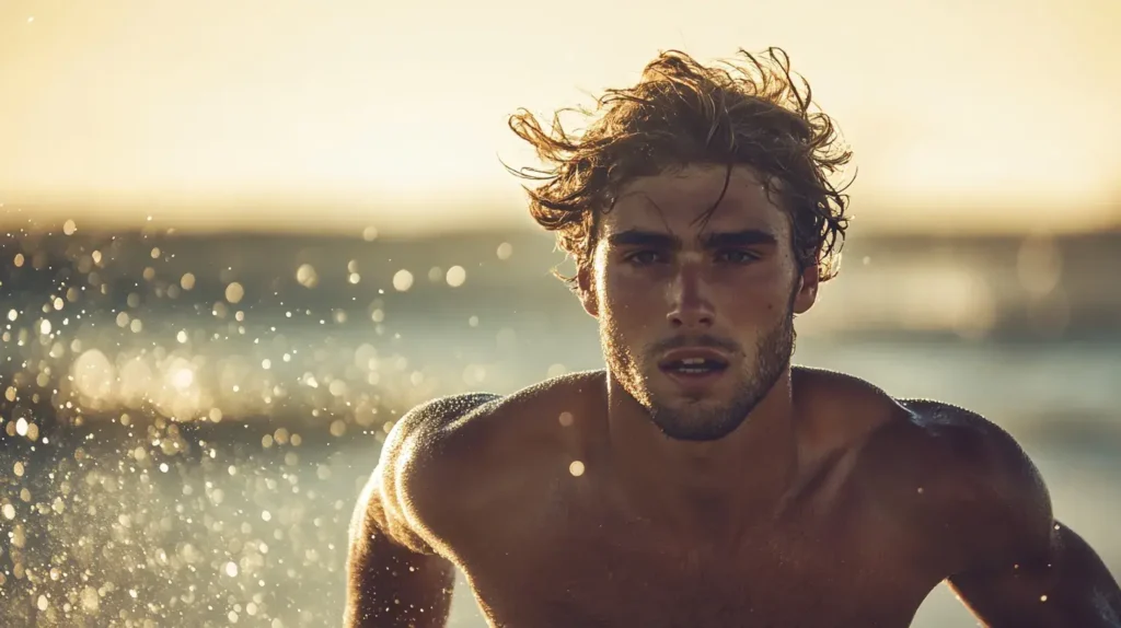 homme musclé qui cours sur la plage