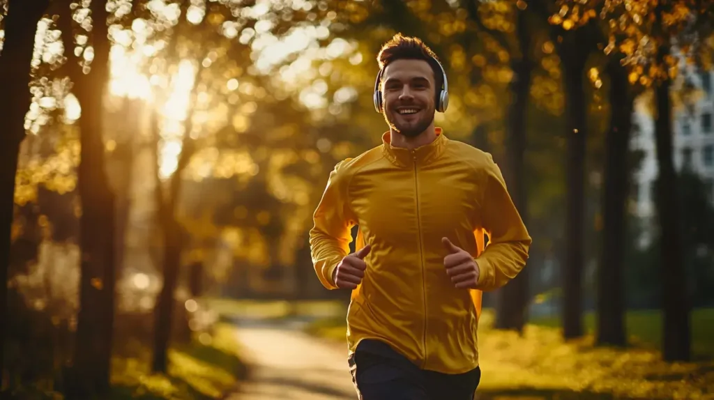 cette image montre un homme qui fait du running dans un parc