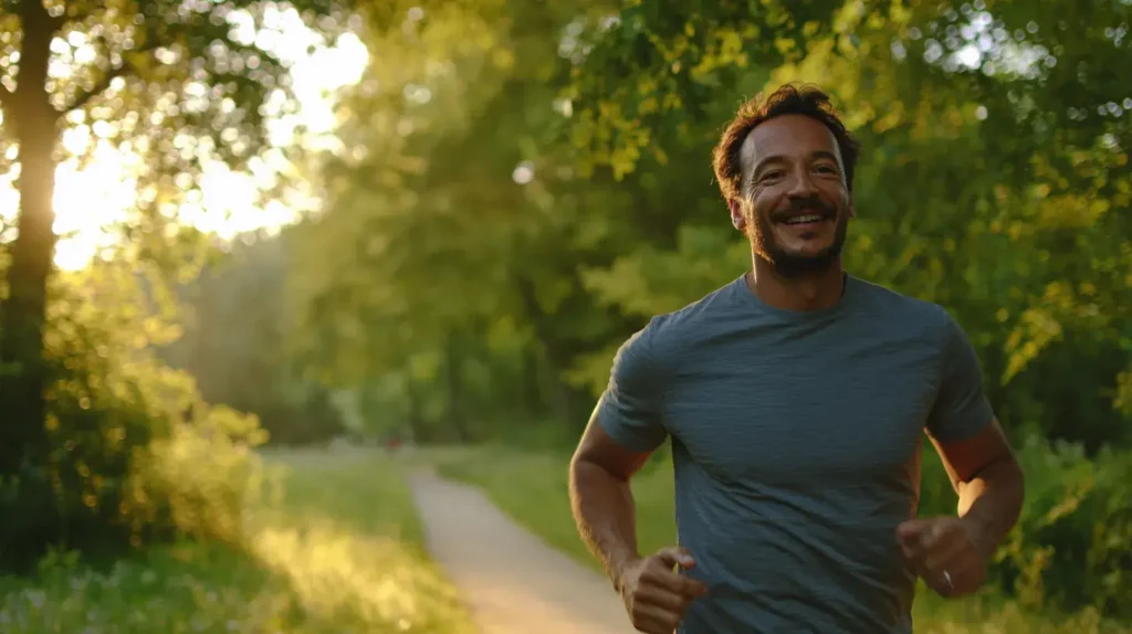 un homme fais du footing dans un parc