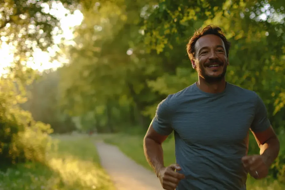 un homme fait du footing dans un parc