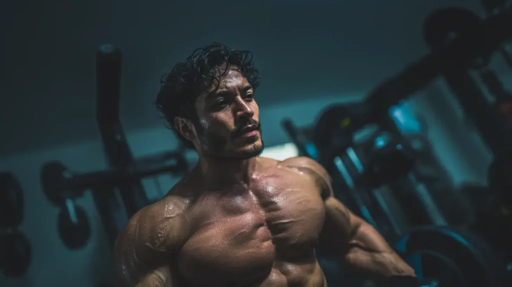 cette image montre un homme qui s'entraine à la musculation