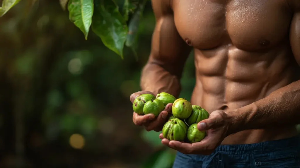 un homme musclé tient de la Garcinia Cambogia 