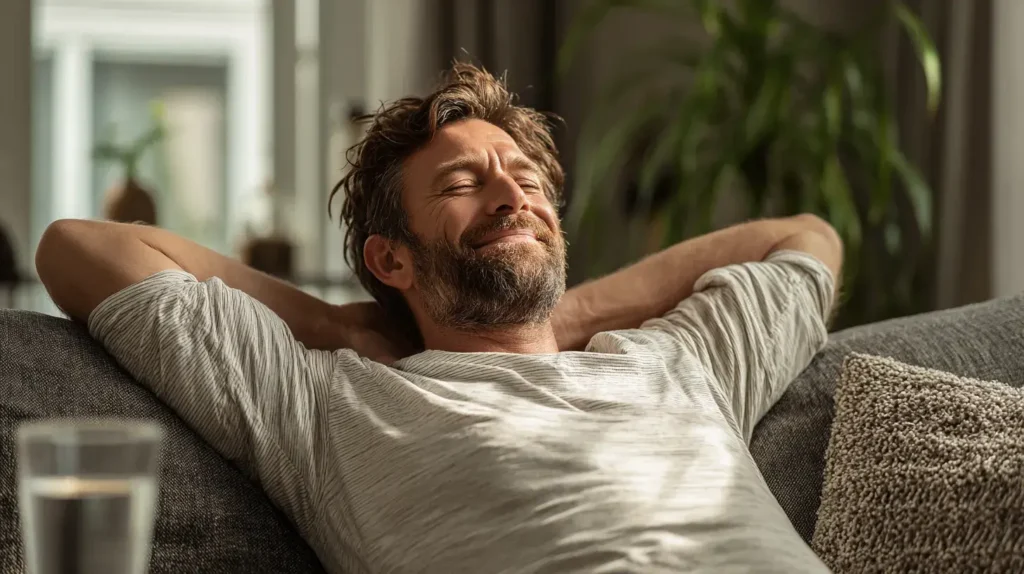 un homme est en pleine forme dans un sofa