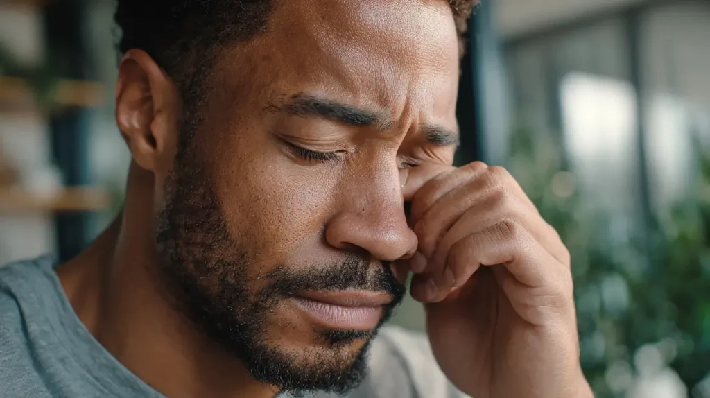 homme qui à une carence en magnésium, tremblement des paupières