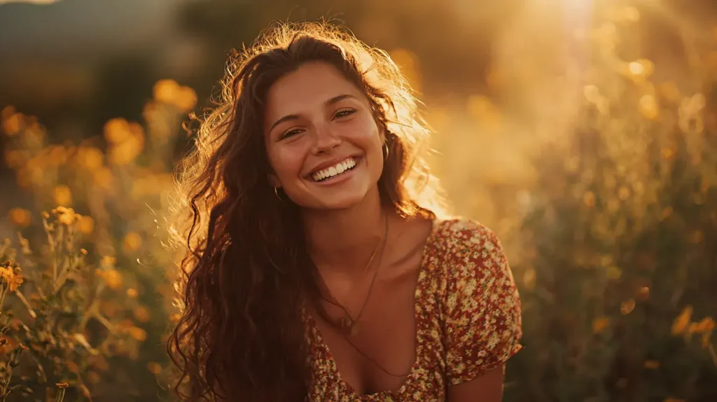 Femme heureuse souriante représentant les bienfaits du shatavari sur le bien-être féminin