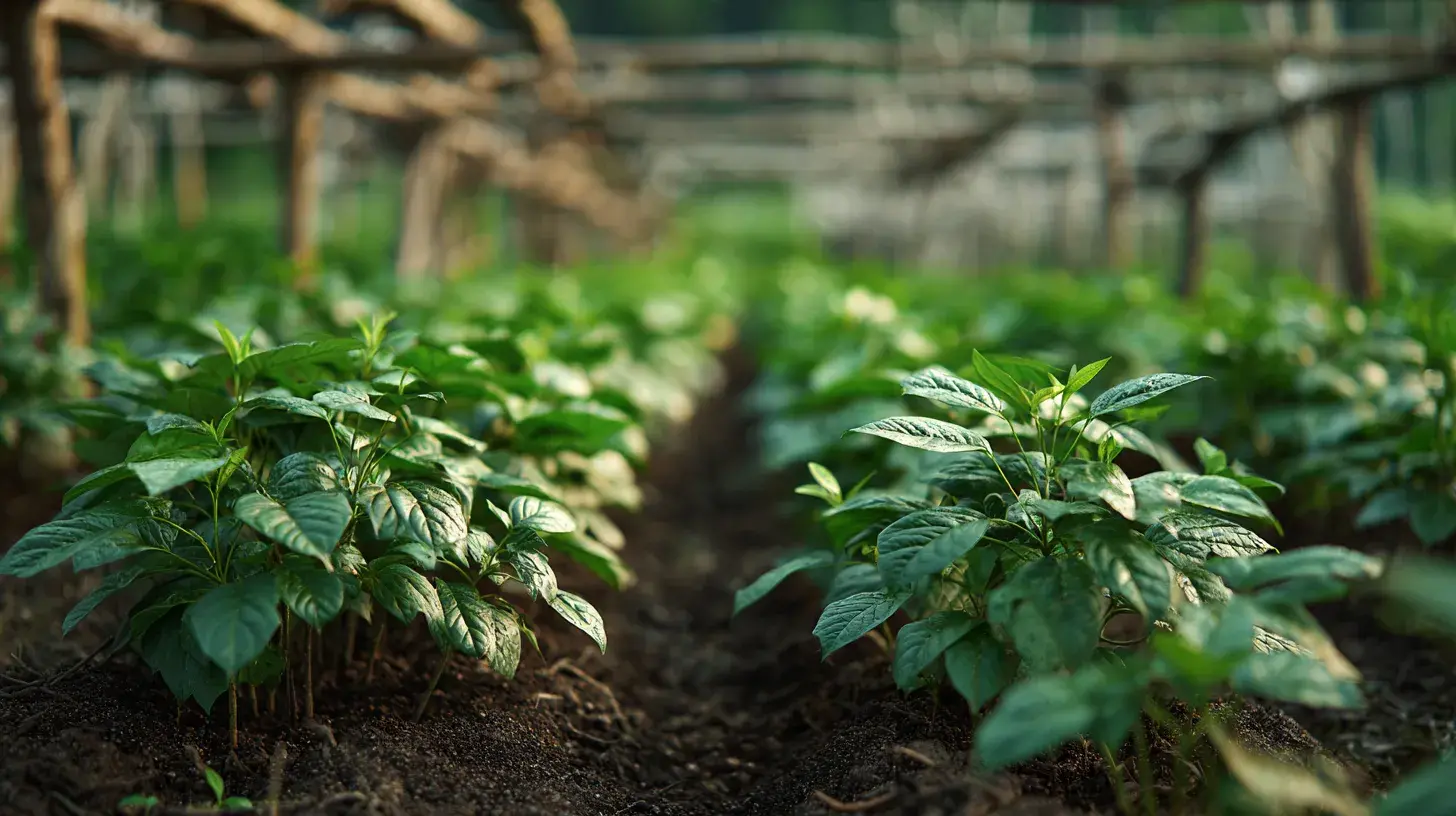 Gros plan sur des plantes de ginseng cultivées en plantation montrant la culture et les bienfaits du ginseng