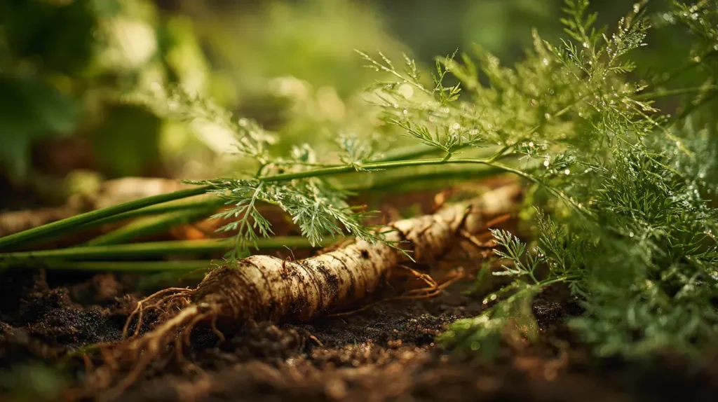 Plante de shatavari verte (Asparagus racemosus) cultivée pour ses propriétés en médecine ayurvédique 
