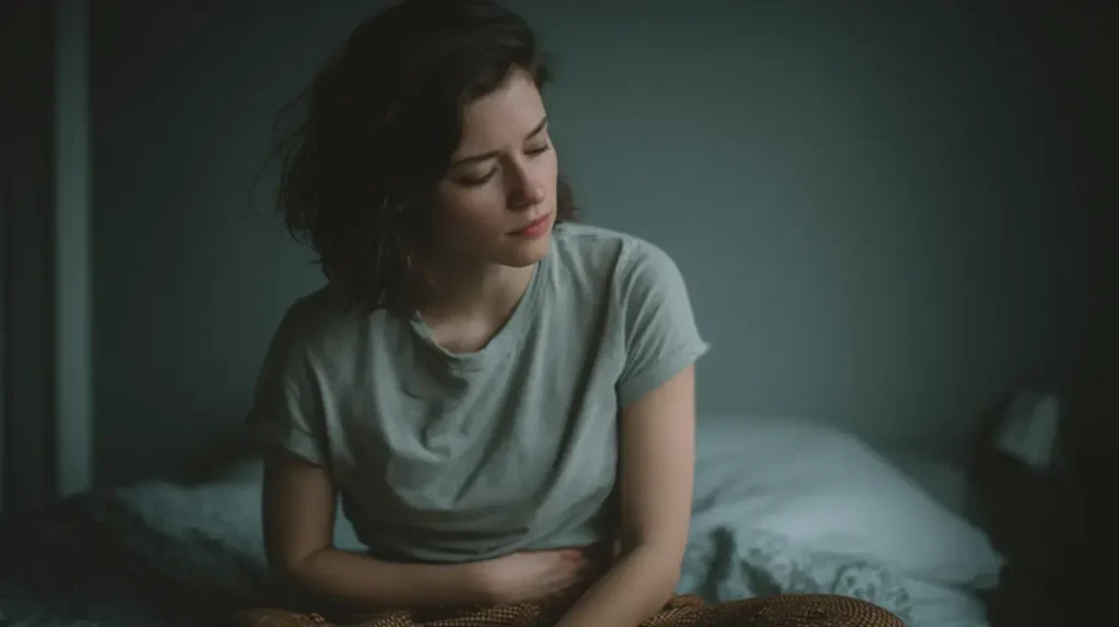 Femme tenant le bas du ventre illustrant les douleurs d’endométriose et les bienfaits potentiels du shatavari