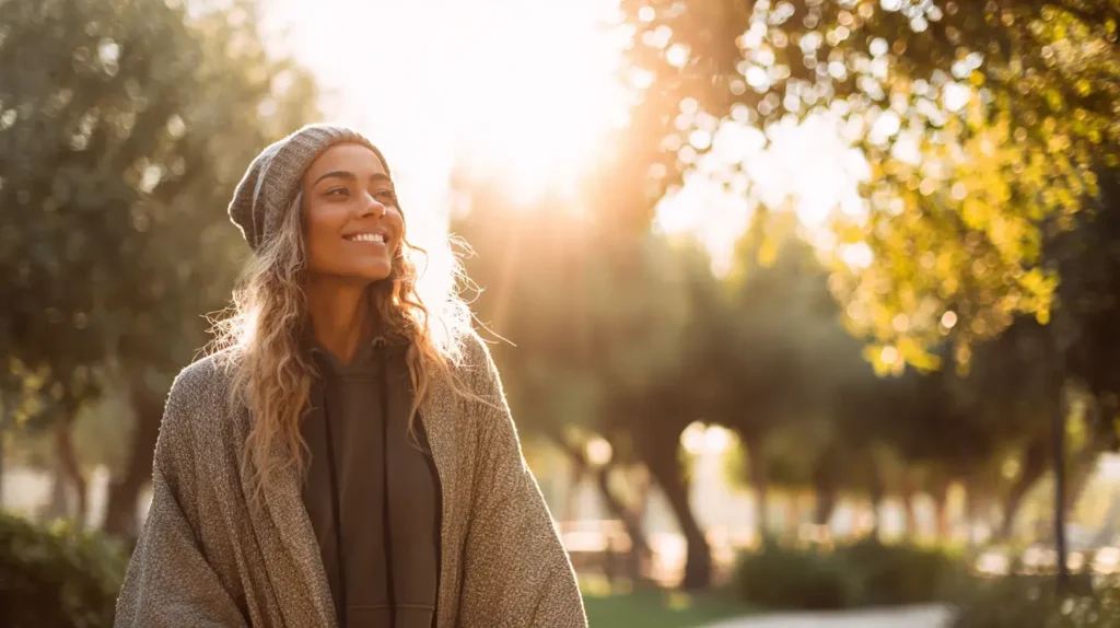 Femme qui a consommé du chaga et qui est en bonne santé maintenant avec de meilleures défenses immunitaires