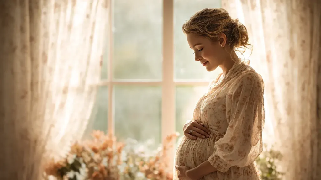 Bienfaits de la berbérine avec illustration d’une personne enceinte dans un contexte de santé naturelle