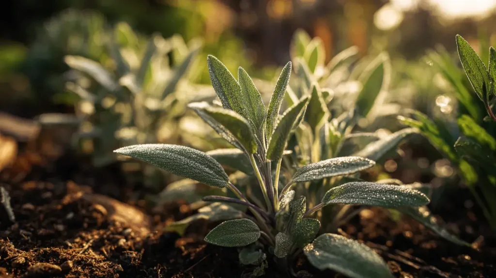 Feuilles de sauge officinale vert argenté illustrant les bienfaits de la sauge officinale en phytothérapie