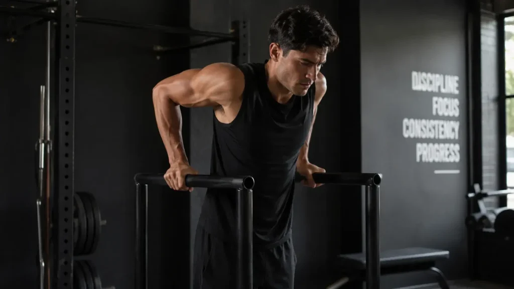 Personne qui fait des dips pendant sa séance de street workout