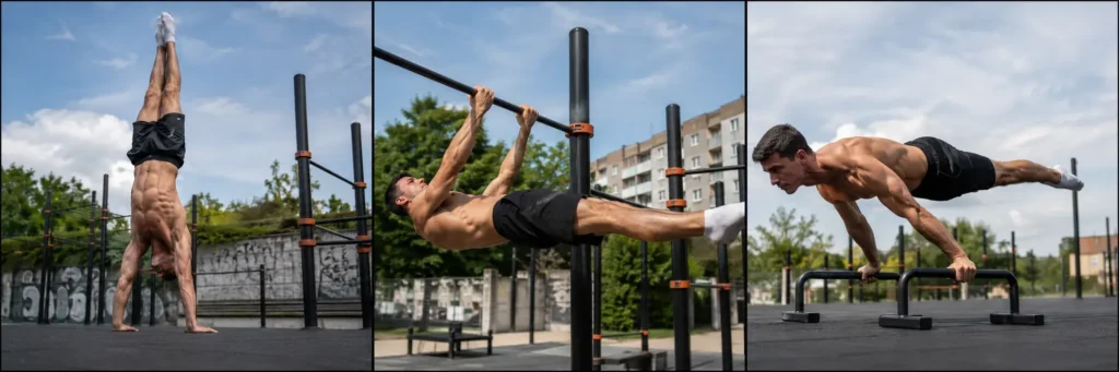 Figures emblématiques du streetworkout réalisées par des sportifs de haut niveau 