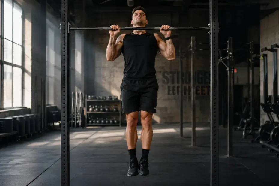 Personne qui fait des tractions pendant sa séance de street workout