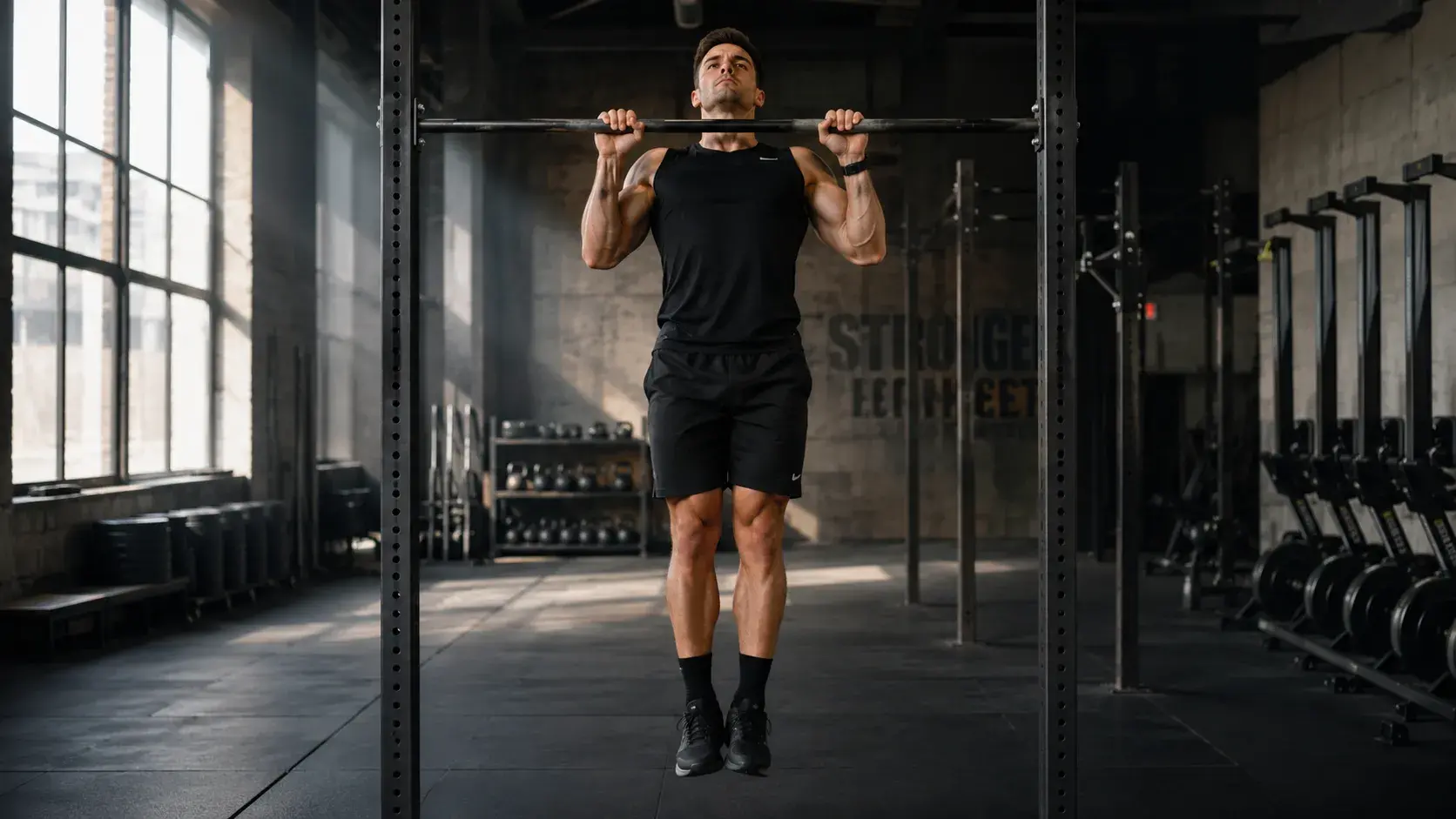 Personne qui fait des tractions pendant sa séance de street workout