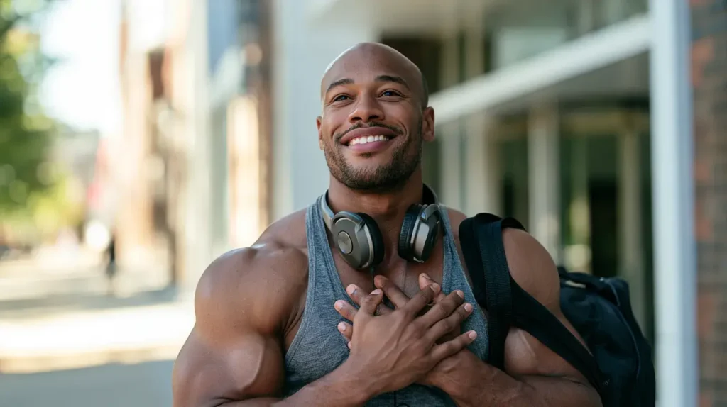 Homme satisfait par le goût et l'efficacité des gummies de shilajit 