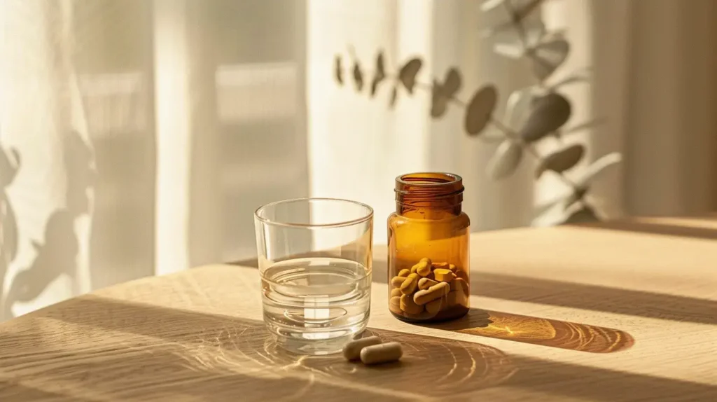 Ingrédients naturels et compléments de testostérone en vente libre sur table en bois