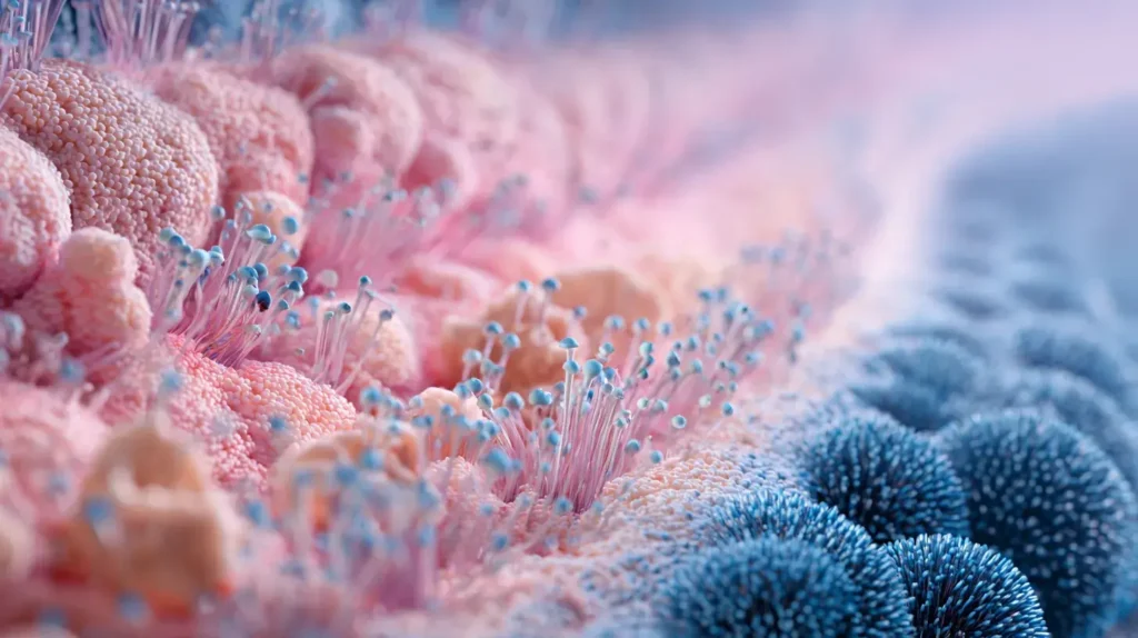 gros plan sur un intestin au microscope 