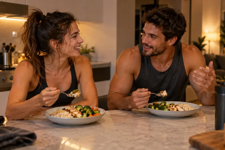 un couple mange ensemble pour une prise de masse