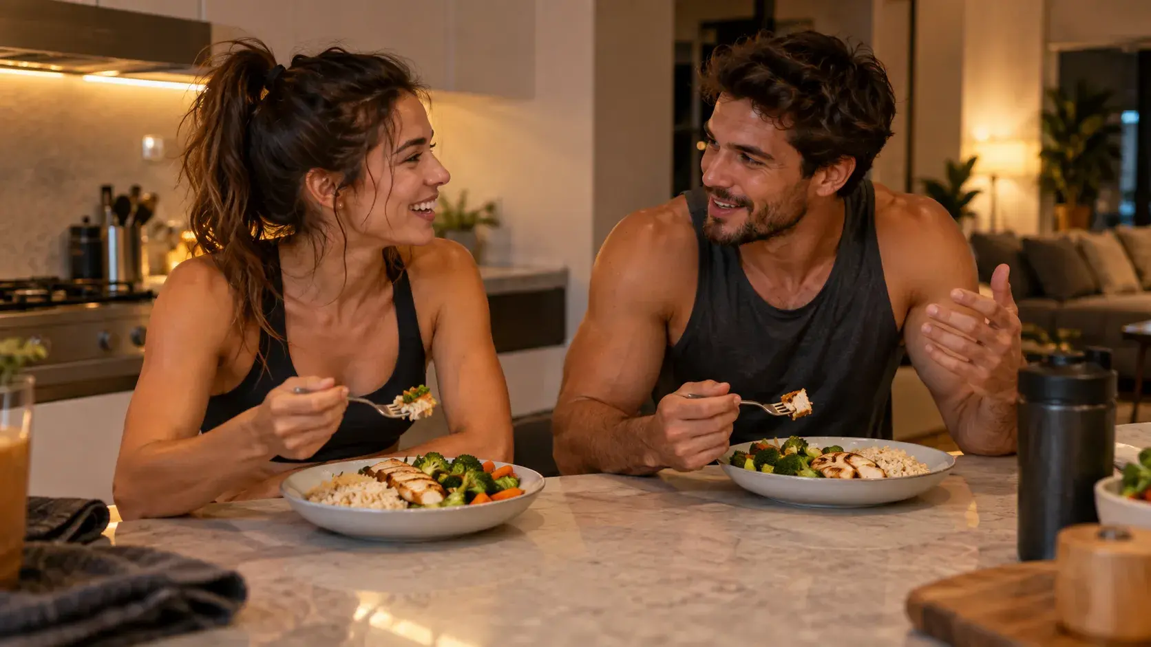 un couple mange ensemble pour une prise de masse