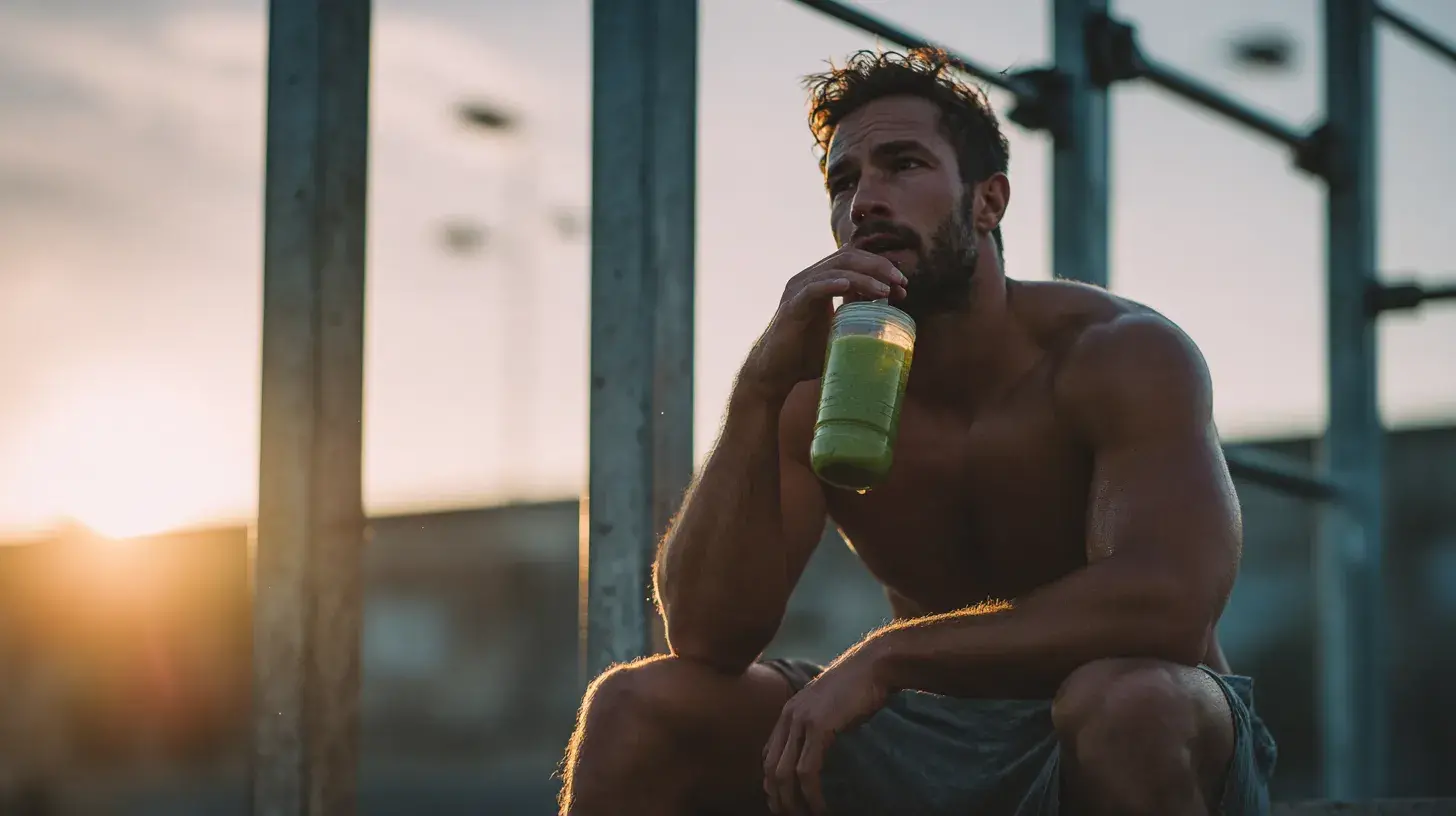un homme boit un smoothie avec de l'amla