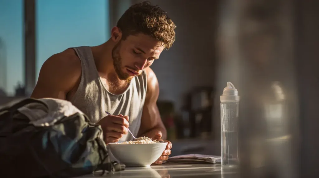 un homme prend de le crème de riz