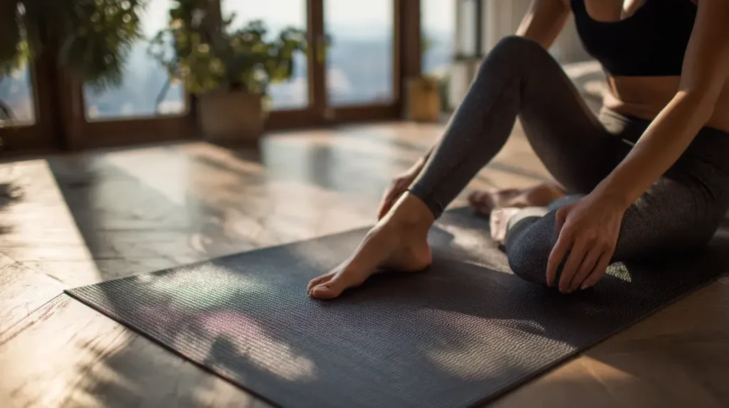 nattokinase bienfaits : une femme s'étire après une séance de streching