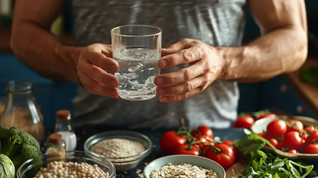 un homme se fait un repas de prise de masse 